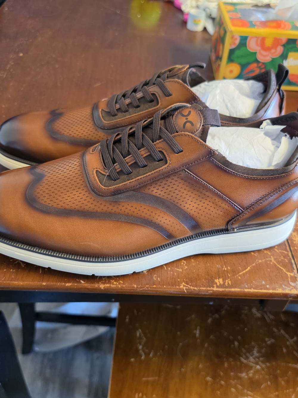 Stacy Adams Brown Perforated Leather Lace-Up Sneakers